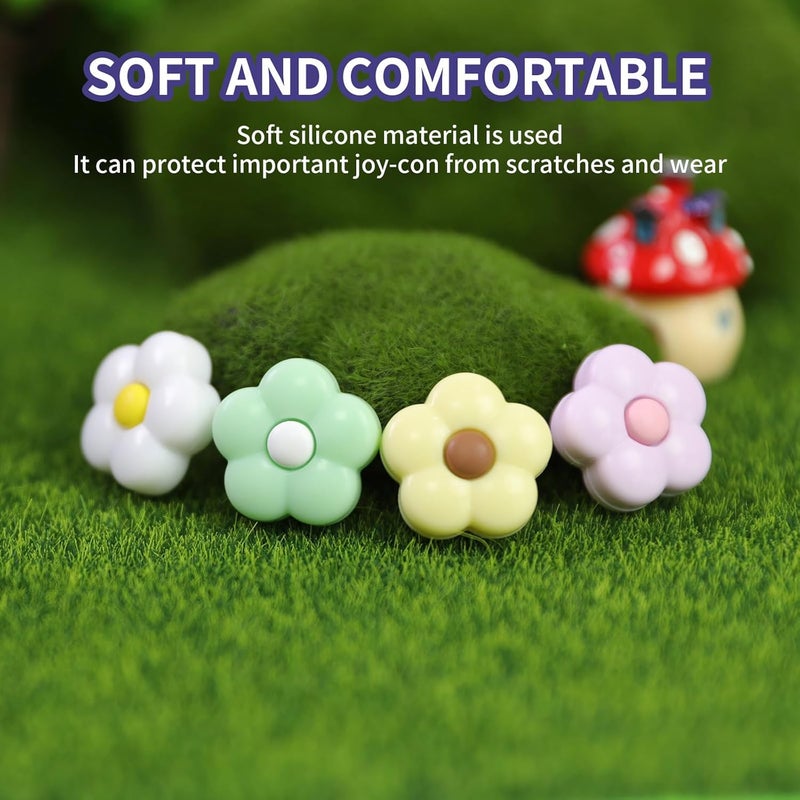 FlyingMage Switch Joycon Thumb Grips Caps, 4 PCS Cute Kawaii 3D Silicone Analog Thumbstick Button Cover Compatible with Nintendo Switch Lite/OLED Joystick Caps (Morandi Flowers) - Image 3
